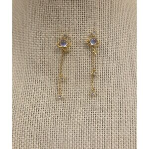Sterling Silver Moonstone Saturn's Rings Stars Dangle Earrings Gold Tone